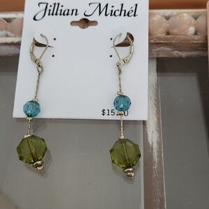 Gold and Green Dangle Earrings